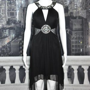 Frederick's of Hollywood size 5/6 Black Beaded Asymmetrical Dress with Cut Outs